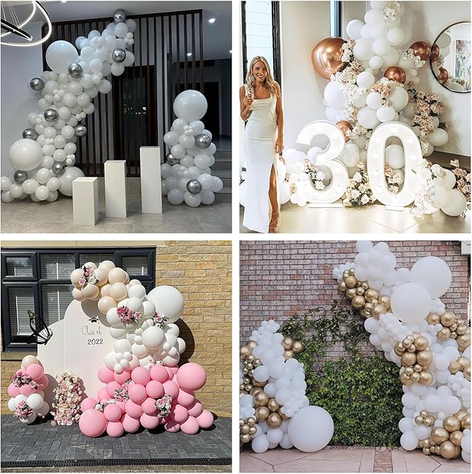 Jobkoo White Balloons 113Pcs Arch Garland Kit 5/10/12/18Inch Matte White Helium Party Balloons Latex for Birthday Engagement Decorations