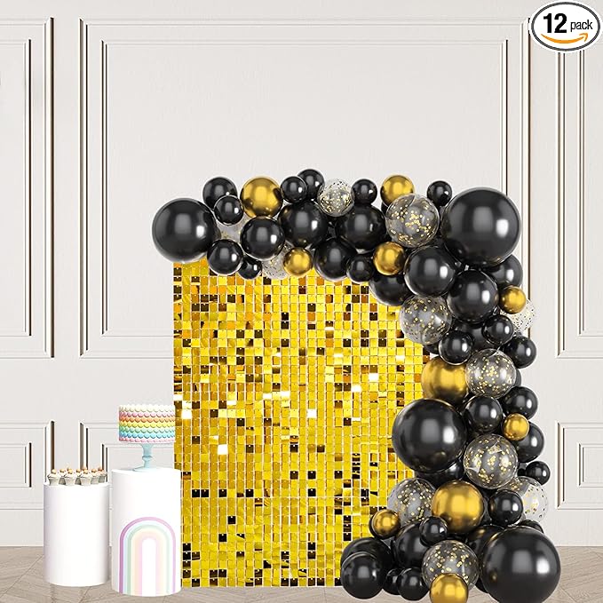 Gold Shimmer Wall Backdrop 12 Panels Cover 4 x 3 Ft, Photo Backdrops for Wedding,Anniversary,Birthday,Party Decoration