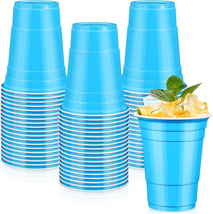 LANLISA 50 Blue Plastic Cups, 16 oz Disposable Cups, Drinking Cups For Party Supplies