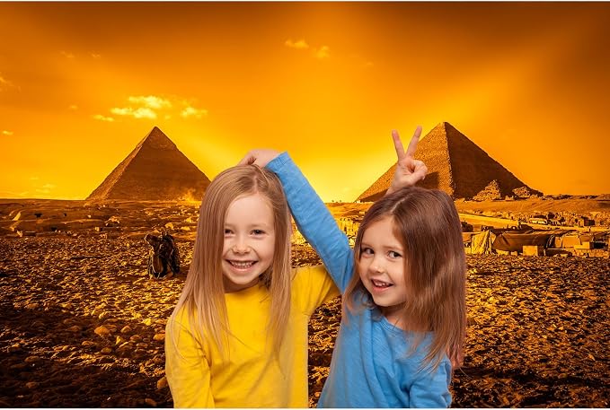 Egyptian Pyramids Backdrop Orange Sunrise Panorama of Giza Pyramids Photography Background Africa Historical Monuments Tourist Landscape Background Decorations Portrait Photo Decor Props 15x10ft