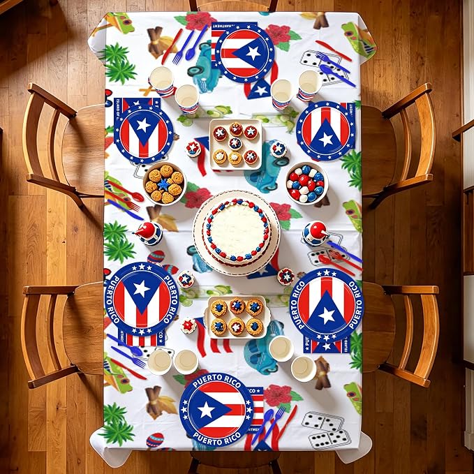 170Pcs Puerto Rico Party Supplies Puerto Rico Flag Plates Napkins Cups Forks Knives Spoons Tablecloths for Rican Fiesta Birthday Party National Day Cultural Celebrations, Serves 24