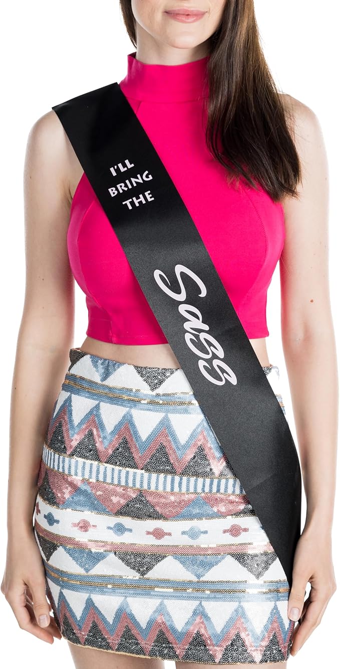 Funky Junque Bridal Sash Bachelorette Party Bridal Shower Gift - I'll Bring The - Sass (Black/Light Pink)
