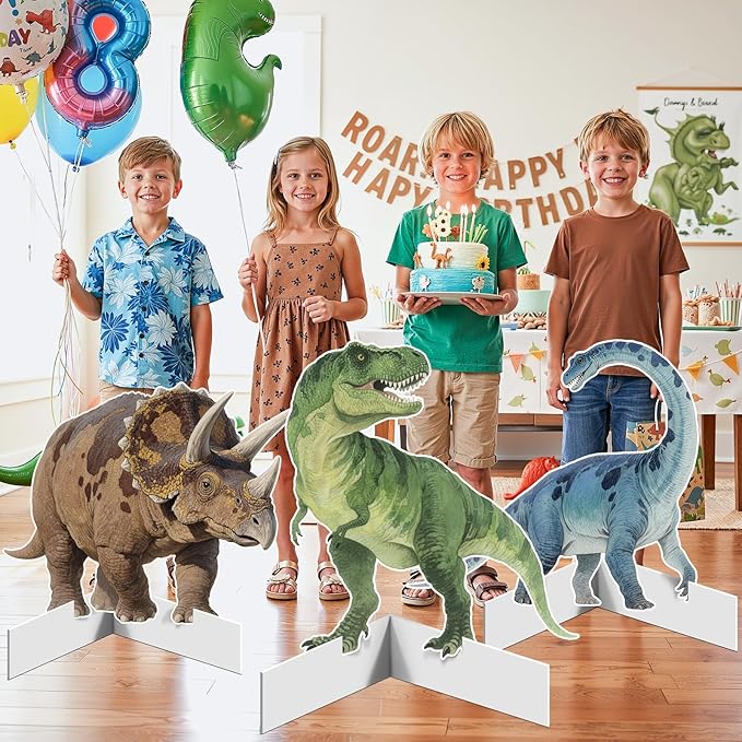 3 Pcs Dinosaur Party Decoration Cardboard Standup Cutout Brachiosaurus Triceratops Tyrannosaurus Rex Dinosaur Birthday Party Yard Sign Photo Props Backdrop Animal Birthday Decor Party Supplies