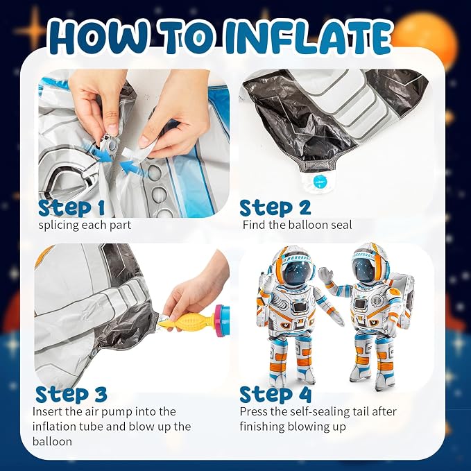 Jenaai 2 Pcs 53 Inch 4d Standing Inflatable Spaceman Astronaut Balloons, Large Inflatable Astronaut Toys Outer Space Balloon Party Decorations for Galaxy Planet Theme Birthday Party Supplies
