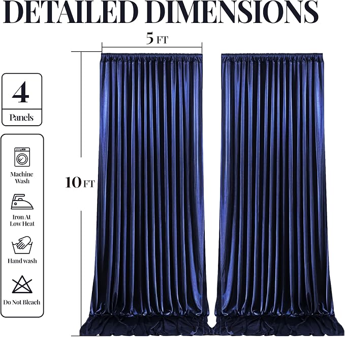 20x10ft Navy Blue Glitter Backdrop Curtain for Parties, Wrinkle Free Satin Photo Backdrop Drapes 4 Panels 5x10FT Shimmer Back Drop Cloth for Wedding Birthday Baby Shower Photography Background Decor