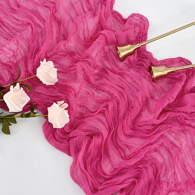 10 Pcs Hot Pink Cheesecloth Table Runner 10FT, Gauze Table Runner for Wedding Reception Sheer Bridal Shower Birthday Party Boho Table Decoration, Rustic Romantic Wedding Runner