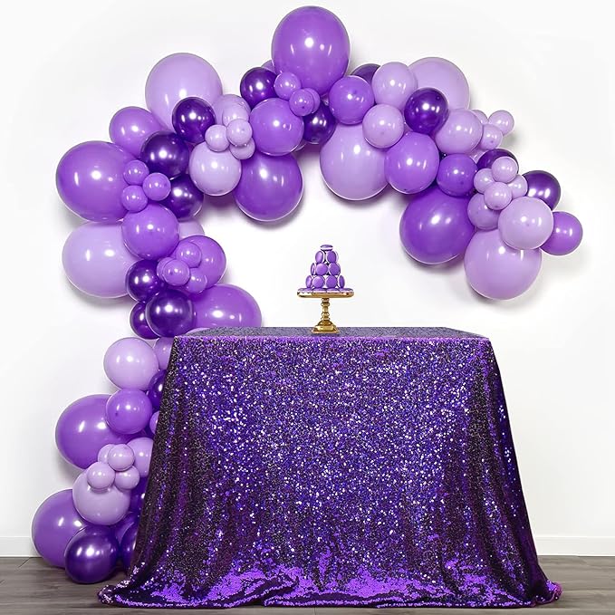 PartyDelight Sequin Tablecloth Purple Sparkly Table Cloth Rectangular 50"x80"