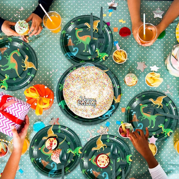 Yingzhao 240 Pcs Three Rex Birthday Decorations Boy Party Set, 3 Rex Birthday Decorations Boys, Serves 40 Guests, for Dinosaur Theme 3rd Party Supplies