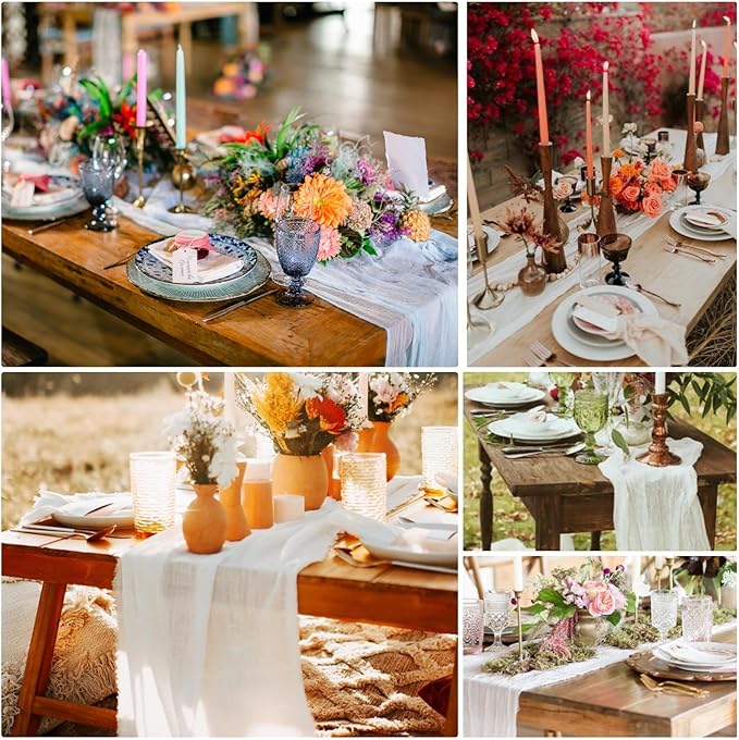 15 Pack Cheesecloth Table Runner 6FT Cheese Cloth Table Runner 35x72Inch Boho Gauze Table Runners for Wedding Birthday Party Engagement Baby Shower Bridal Shower Anniversary Banquet Table Décor(White)