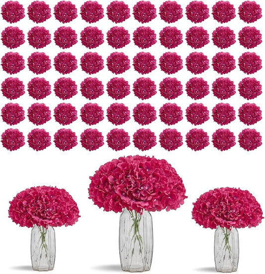 80 PCS Full Hydrangea Flowers Fuchsia Silk Hydrangea Artificial Flowers Heads with Stems Artificial Flowers for Wedding Garden Baby Shower Party Outdoor Indoor Decoration