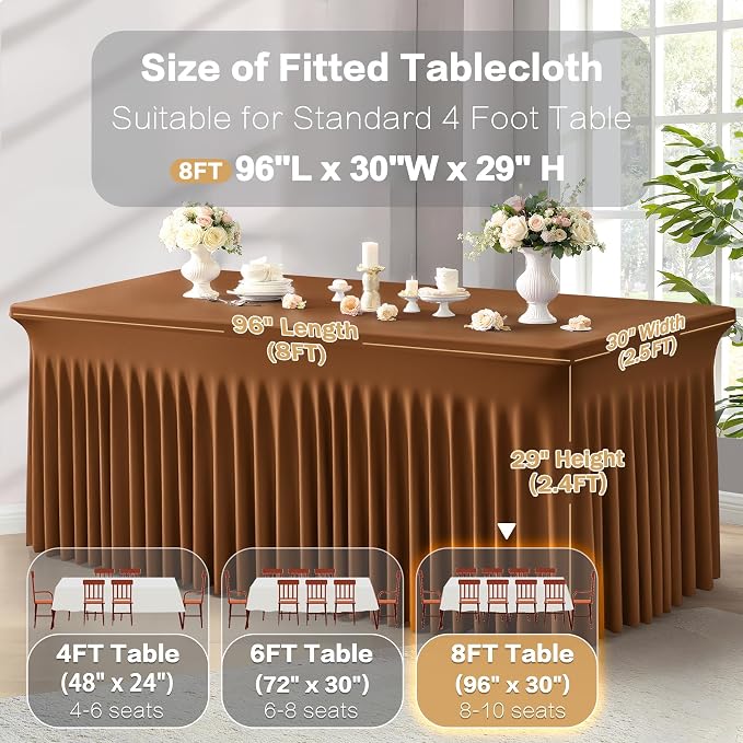 Shillance 2 Packs Brown Spandex Tableclothes for 8 Foot Rectangle Table, Spandex Table Covers 8FT Stretch Table Skirts Wrinkle Free Fitted Table Cloth for Event, Wedding, Banquet & Parties