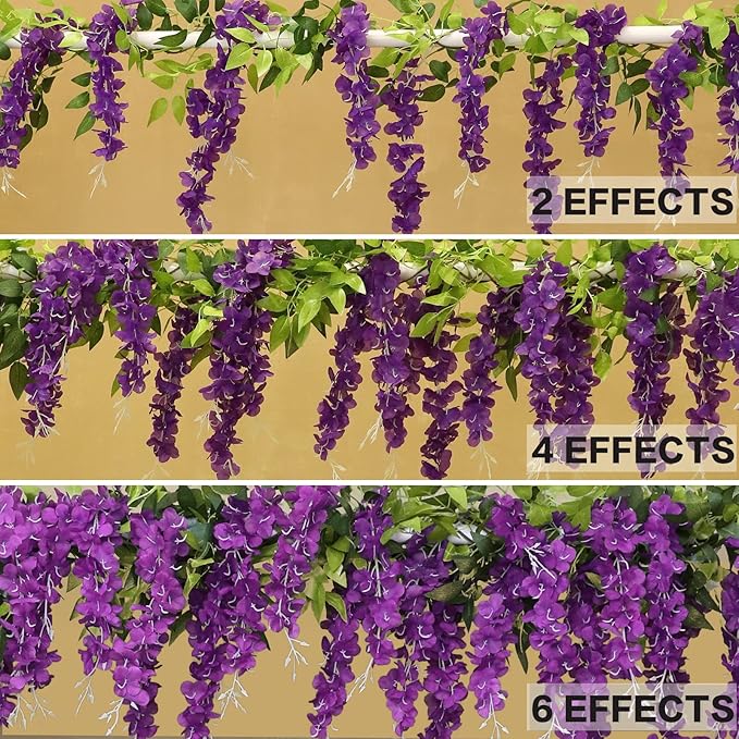 dallisten Wisteria Artificial Flowers Garland, 4Pcs 7.2Ft/Piece Silk Fake Wisteria Vine Kit, Hanging Flower for House Outdoor Garden Ceremony Outside Wedding Arch Floral Decor (4, Purple)