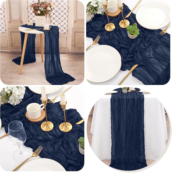 8 Pack 10Ft Cheesecloth Table Runner Navy Blue, 20 x 120 Inch Rustic Gauze Boho Cheese Cloth Wedding Long Table Runner for Wedding Party Bridal Shower Decoration