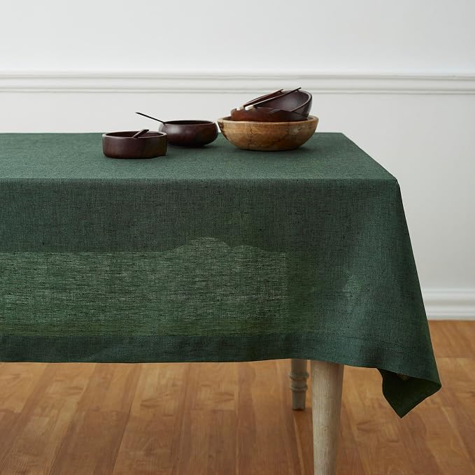 Solino Home Linen Tablecloth 54 x 72 Inch - 100% Pure Linen Forest Green Table Cloth for Rectangle Tables - Athena, Machine Washable Tablecloth
