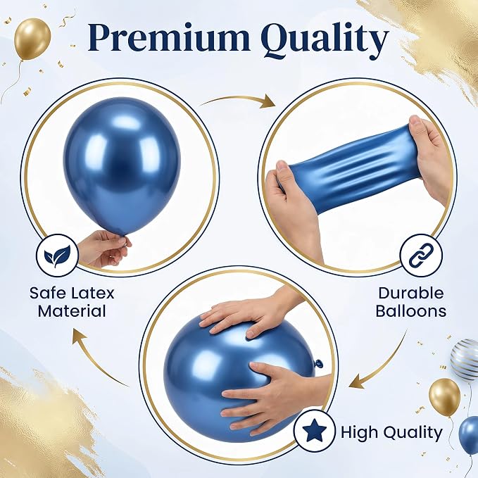 Balloon Column Kit Set of 2, Anti-Tip Sand-Fill Base Balloon Tower Stand with 10" 26pc Blue Gold Confetti Balloons, Height Adjustable for Easter Birthday Wedding Bridal Party Decorations
