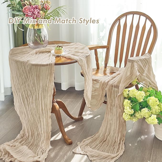 IVAPUPU 4 Pcs Cheesecloth Table Runner - 10ft Nude Spring Boho Gauze Cheese Cloth Table Runners for Baby Shower Decoration Wedding Party Garden Farmhouse