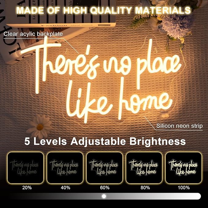 Lucunstar There‘s No Place Like Home Neon Sign For Room Warm White Led Sign USB Powered Neon Light for Wall Decor Light Up Signs for Wedding Party Bedroom Home Decor