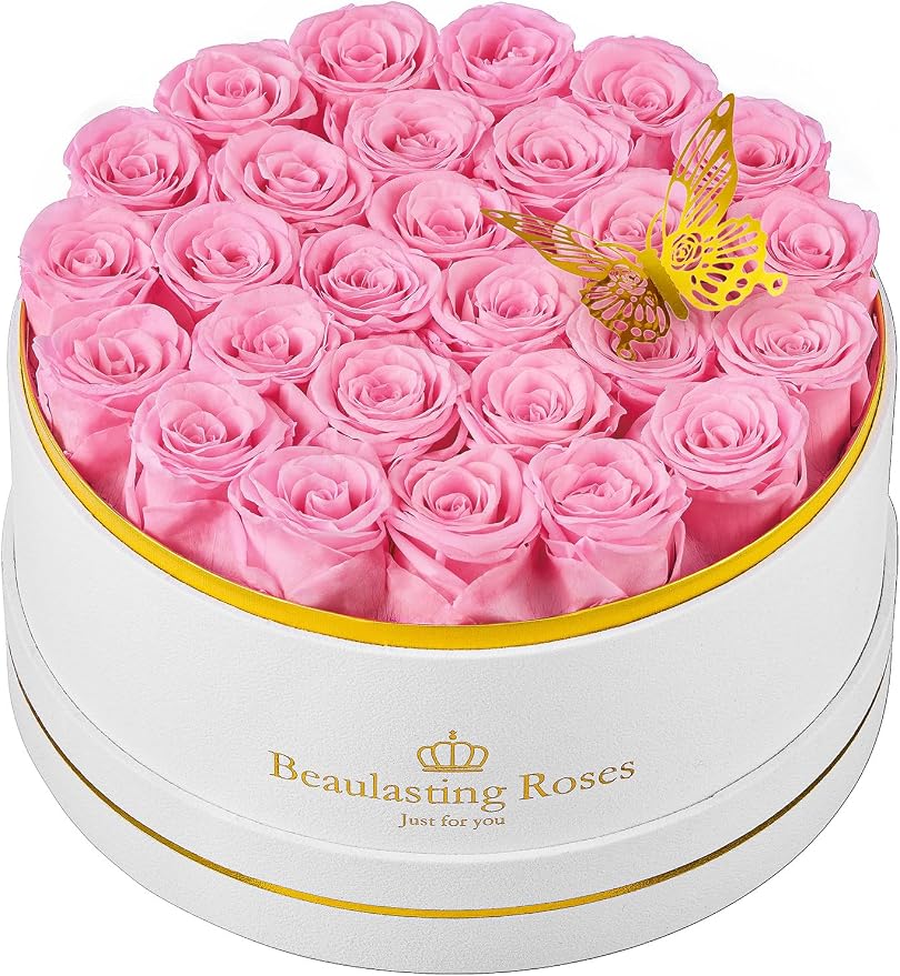 27 Preserved Roses Forever Flowers Real Roses in a Box Mother's Day Birthday Flowers for Her Mom Women Wife Valentine's Day, Pink Roses