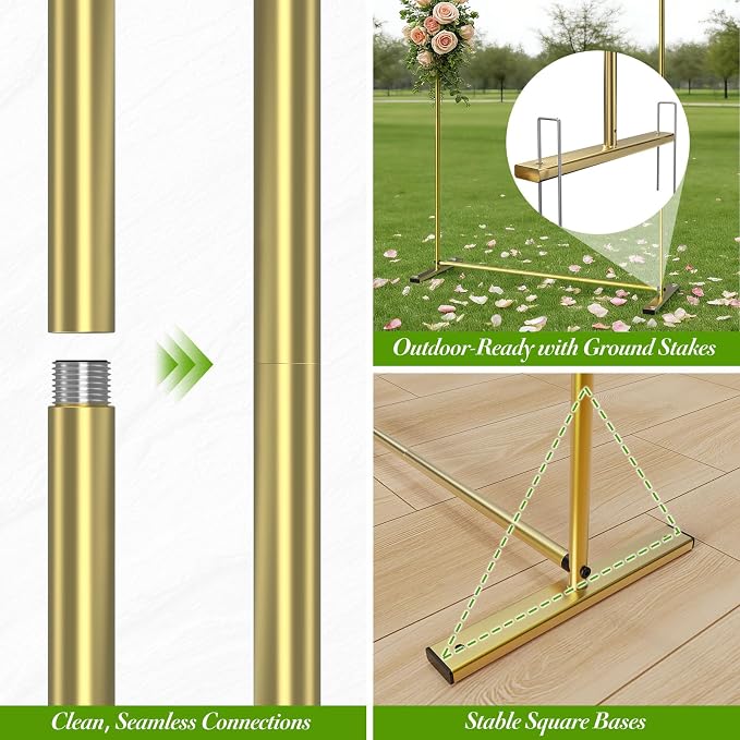 Metal Arch Backdrop Stand Set of 3 (6ft/6.6ft/7.2ft) - Gold Wedding Arch Frame for Ceremony, Birthday, Baby Shower & Party Decor, Ideal for Balloons, Flowers & Photo Shoots Indoor Outdoor