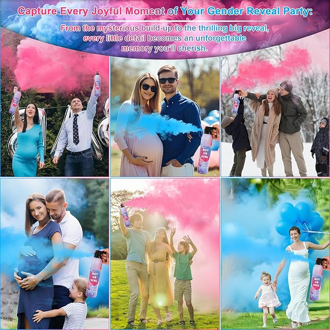 Large Gender Reveal Smoke Bombs 2 Packs, Pink & Blue Biodegradable Powder Spray for Baby Boy or Girl Reveal, Long-Lasting 10ft Smoke Effect, Unique Gender Reveal Ideas & Party Decorations
