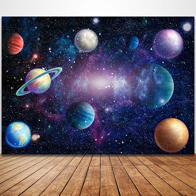 Outer Space Backdrop for Planet Birthday Party | 82.7 x 59 in, Polyester, Outer Space Theme, Lightweight, Reusable, Washable, Birthday Decor, Photo Backdrop