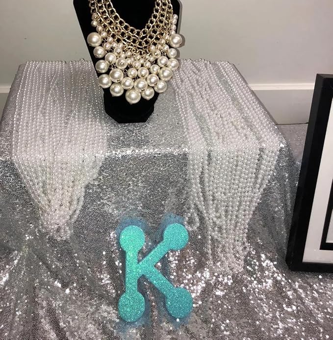 132 Inch Round Silver Sequin Tablecloth, Metallic Large Glitter Sparkle Table Cloth for Dining Banquet Table, Sequin Table Linen for Wedding Bridal Shower Party Decorations