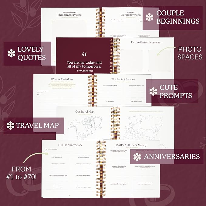 Dingbats* Wedding Anniversary Journal for Couples - Guided Memory Book with Prompts & Envelopes for Love Letters - Thick Paper Spiral Hardcover Marriage Journal Notebook to Record Milestones Each Year