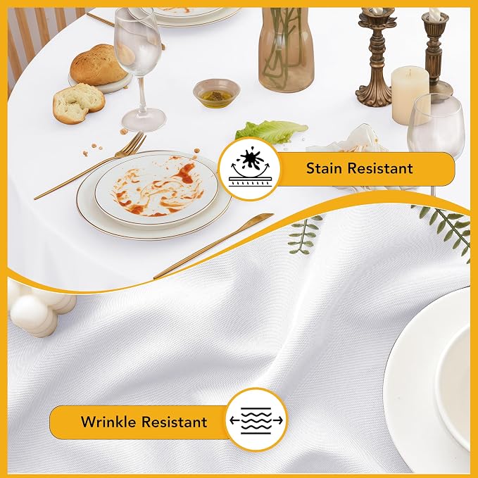 10-Pack White Round Tablecloths, 90 Inches, Stain-Resistant Polyester for 4-5 Ft Round Tables - Washable Table Covers for Weddings, Banquets, Birthday, Parties, Events
