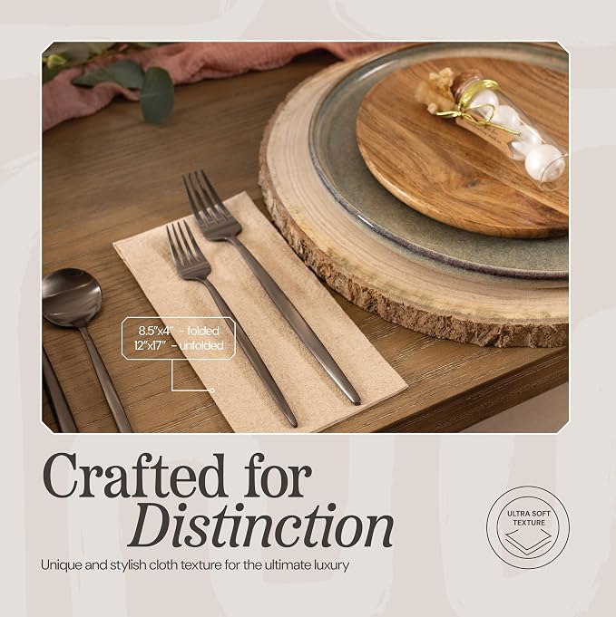 Disposable Cloth-Like Paper Napkins, 200 Pack 12" x 17" Linen-Feel Natural Color Dinner Napkins Recycled, For Wedding, Party, Kitchen Or Bathroom, Made In USA