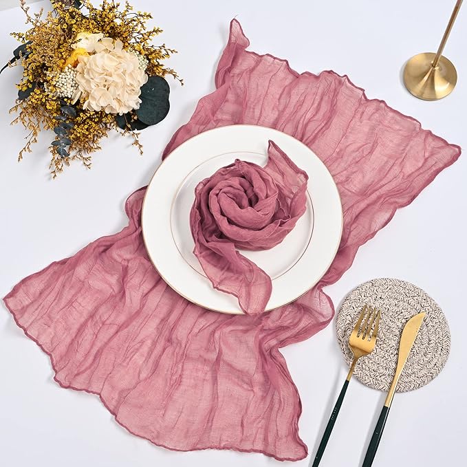 60 Pack Gauze Cheesecloth Napkins 20 x 20 Inch Wrinkled Dinner Napkins Rustic Boho Table Napkins Decorative Cloth Napkins for Weddings Parties Event Family Dinner Table Decoration (Dusty Rose)