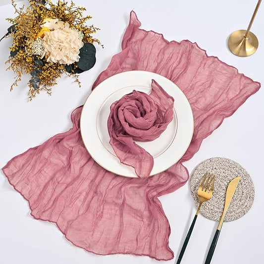60 Pack Gauze Cheesecloth Napkins 20 x 20 Inch Wrinkled Dinner Napkins Rustic Boho Table Napkins Decorative Cloth Napkins for Weddings Parties Event Family Dinner Table Decoration (Dusty Rose)
