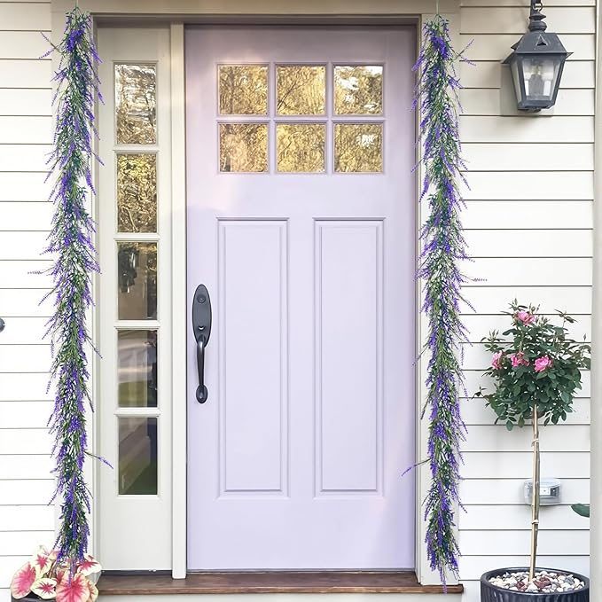 Zerzsy Lavender Purple Artificial Garland, 6Ft Artificial Flower Wreath Vines Decor, All Year Lavender Garlands Decorations for Table Home Wedding Mantle Arch Porch Party (1pcs-Purple)