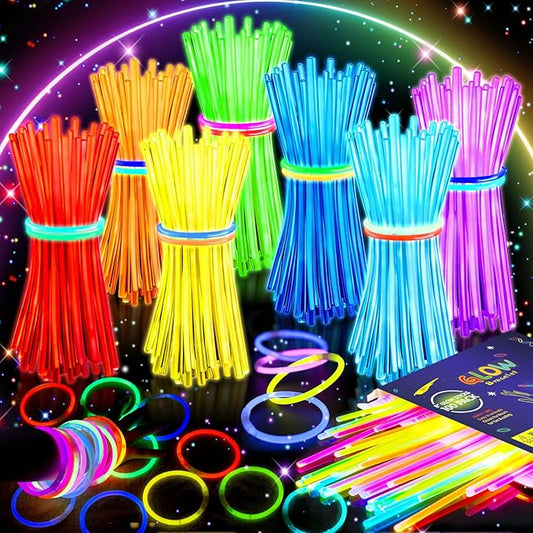 HONLYNE 100 Pack Glow Sticks Party Favors Bulk, 8" Glow in the Dark Party Supplies, Party Favors for Kids 8-12, Neon Glow Stick Bracelets & Necklaces for Raves, Halloween, Christmas, Birthdays