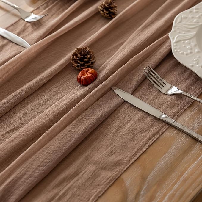 Keketoarrange Cheesecloth Table Runner Nude Gauze Rustic Boho Coffee Cheese Cloth 120 Inch 10 FT for Wedding Baby Shower Bridal Shower Birthday Party Long Sheer Summer Farmhouse Home Decorations