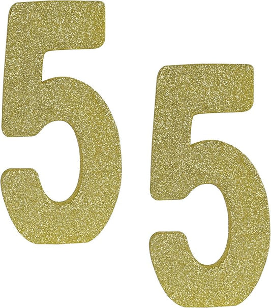 Beistle 2 Piece 8" x 4" x 1" Foam Glittered Number 5 Centerpieces, Gold Tabletop Décor, Birthday Decorations, Anniversary Milestone Party Supplies