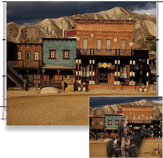 Western Backdrop for Photography LFEEY 10x8ft West Cowboy Photo Backdrop for Party Birthday Wedding Countryside Wild West Building Background Travel Portrait Kids Adults Portrait Photo Studio Props