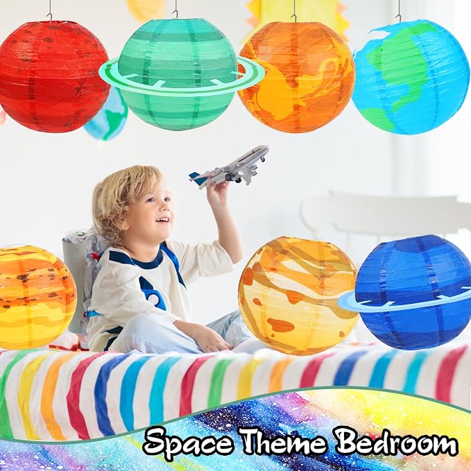 Space Planet Paper Lanterns 8PCS Solar System Hanging Decor Out of This World Outer Space Party Decorations for Kids Astronaut Theme Party Supplies Galaxy Earth Home Birthday Decorations