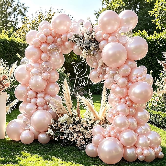 Pearl Pink Balloons, 98PCS Double Stuffed Dusty Rose Pink Balloon Garland Arch Kit, 18/12/10/5 Inch Different Sizes for Baby Bridal Shower Birthday Boho Wedding Party Decorations