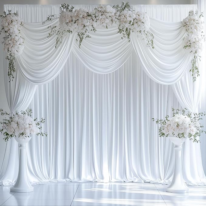 10ftx15ft White Backdrop Curtains for Wedding-Wrinkle Free Backdrops Curtain Drapes Fabric Decorations Photo Back Drop Cloth for Baby Shower Photography 2Panels 15ft(H) x 5ft(W)