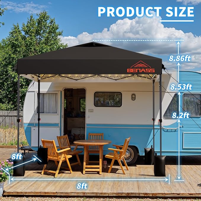 8x8 Pop Up Canopy, Easy Up Canopy Tent, Heavy Duty Tents for Parties, One Person Easy Set Up Event Tent, Black