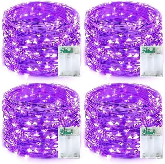 YEGUO Fairy Lights Battery Operated, 4 Packs Each 16ft 50 LED String Lights, Christmas Lights Indoor for Bedroom Wedding Party Holiday Gift(Purple)