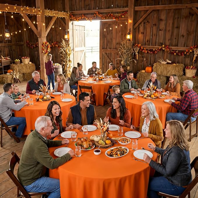 8 Pack Orange Round Tablecloth 90 Inch Round Table Cloth, Wrinkle Resistant and Washable Polyester Fabric Table Cloth Round Table Cover for Dining Wedding Banquet Party