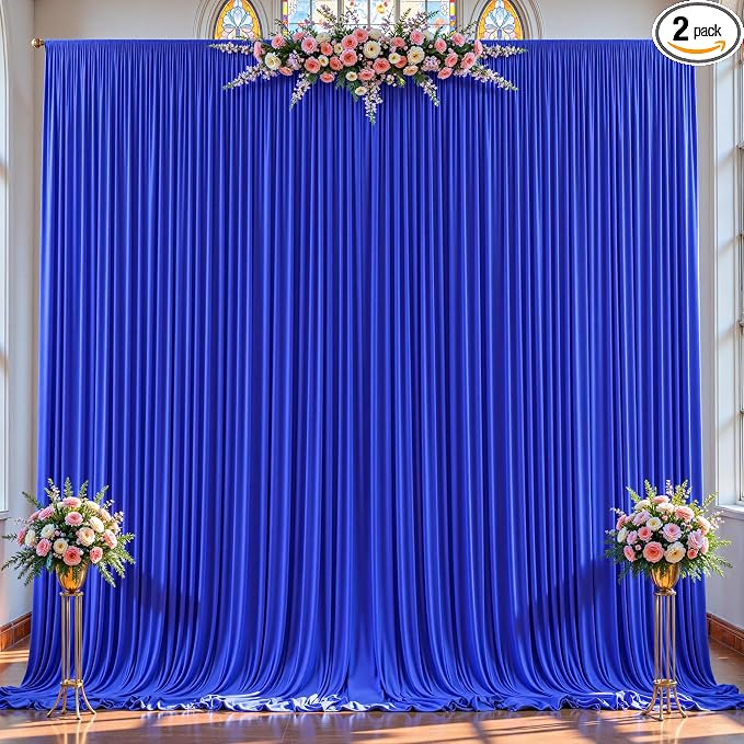 2 Panels Royal Blue Backdrop Curtains - Wrinkle Free Fabric Backdrop Curtain for Photoshoot, 10FT Wedding Party Photo Backdrop Drapes for Birthday Baby Shower Photography Stage Background Decorations