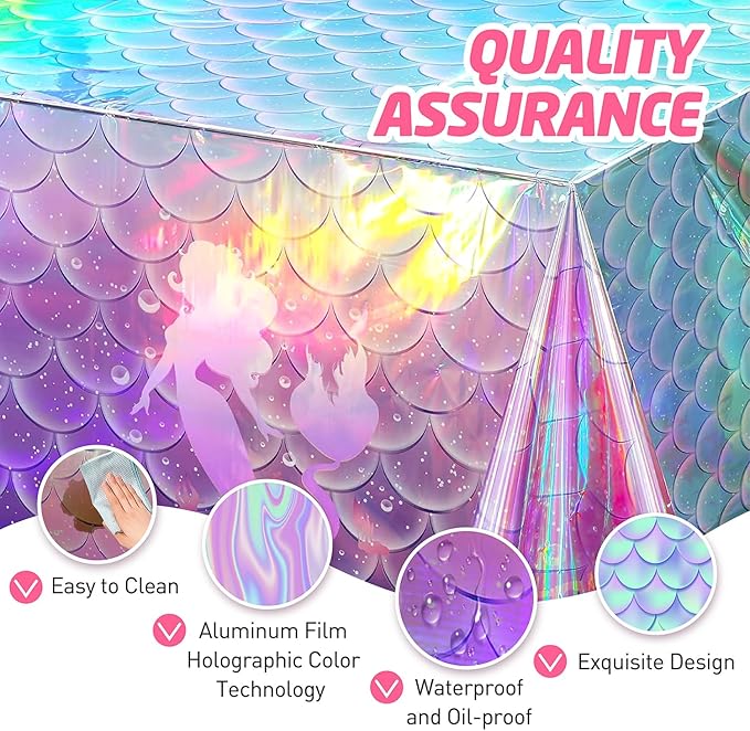 146Pcs Shell Plates and Napkins Iridescent Mermaid Party Supplies Includes Plates, Napkin, Fork, Cup, Straw, Tablecloth, Banner Seashell for Under the Sea Birthday Party Decorations, Serves 24