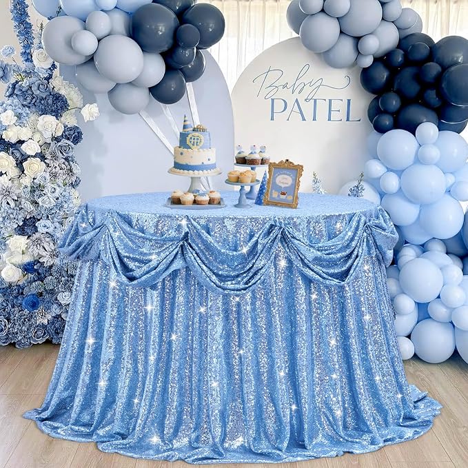 B-COOL Round Sequin Tablecloth Party Decorations: 90 Inch Table Cloth Sequined Fabric Overlay for Indoor Outdoor Dining Parties