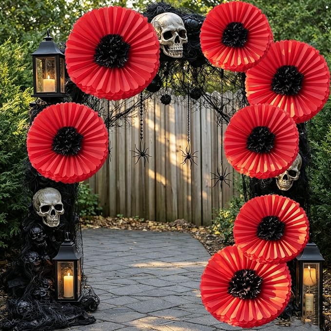 Giegxin 6 Pcs 31.5", 24" Giant Poppy Paper Flowers Wizard Party Decoration Large Red Poppies Veterans Patriotic Tissue Poppy Big Paper Flowers Decorations for Wall Memorial Day Halloween Birthday