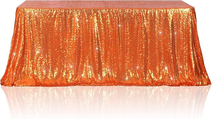Poise3EHome Orange Sequin Tablecloth 60×120 Inch Rectangle Sequin Fabric Table Cloth for Halloween Birthday Party Wedding Christmas Holiday Cake Table Decoration