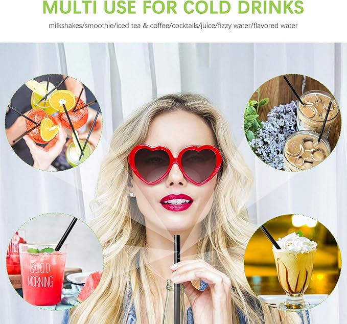 Plasticless 100 Pcs PLA Disposable Drinking Straws Corn Plant Based Biodegradable Straws, BPA Free Compostable Stir Sticks Black Reusable Straw Alternative to Plastic Straw for Party Drinks
