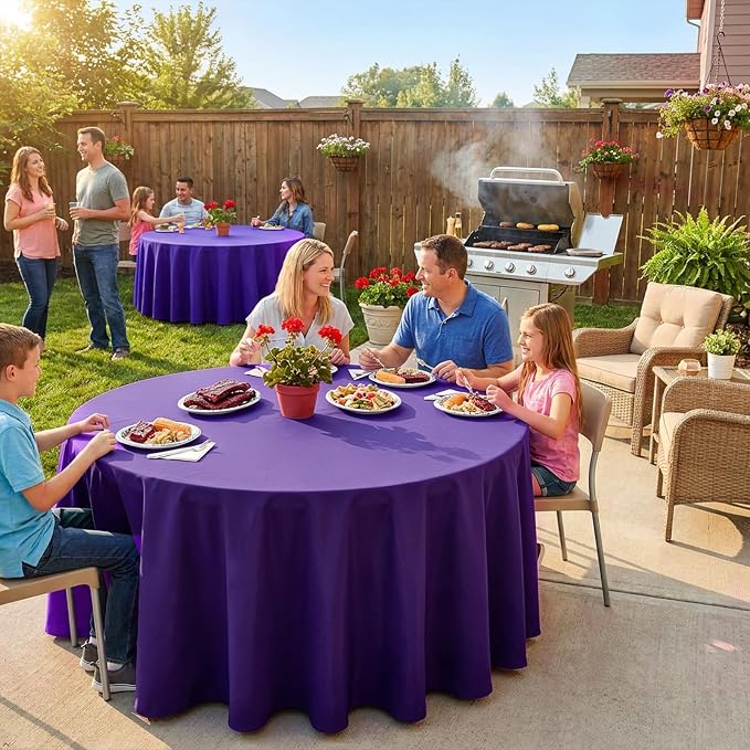 10 Pack Purple Round Tablecloth 120 Inch Round Table Cloth Wrinkle Resistant Purple Tablecloth Washable and Reusable Polyester Fabric Table Covers for Banquet Wedding Party Dining Buffet