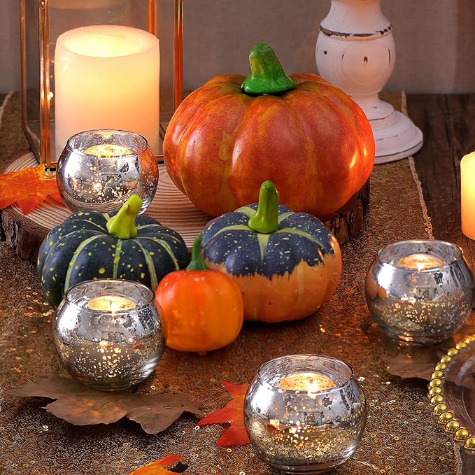 Silver Votive Candle Holders Set of 12 - Mercury Glass Votives Candle Holder - Christmas Tealight Candle Holder for Home Decor and Weddings/Parties Table Centerpieces